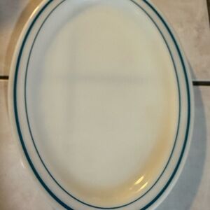 Pyrex White Oval Platter with Blue Trim set of 4